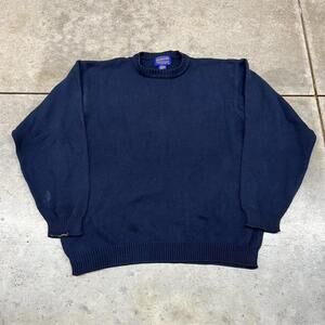 vintage pendleton navy cotton knit sweater size large HAS STAINS